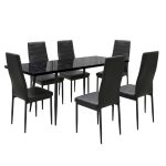 Set masa extensibila Lisabona Negru Marmorat cu 6 Scaune Oscar Negru Piele Ecologica1
