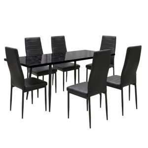 Set masa extensibila Lisabona Negru Marmorat cu 6 Scaune Oscar Negru Piele Ecologica1