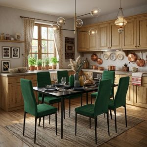 Set masa extensibila Lisabona Negru Marmorat cu 6 Scaune Oscar Verde