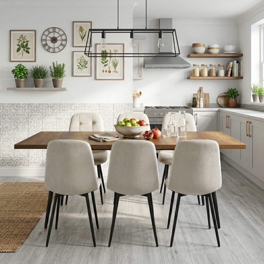 Set masa extensibila Lisabona Nuc cu 6 Scaune Gya Crem