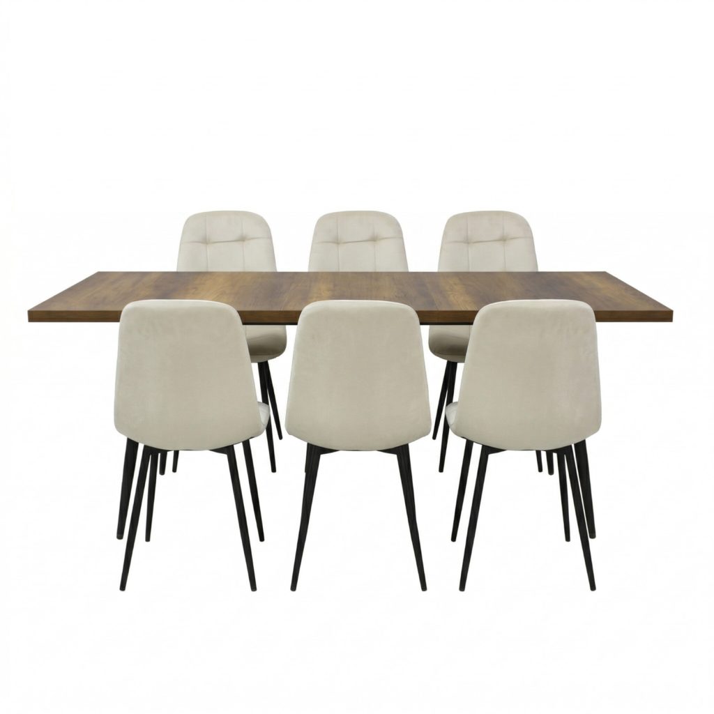 Set masa extensibila Lisabona Nuc cu 6 Scaune Gya Crem1