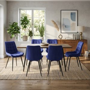 Set masa extensibila Lisabona Nuc cu 6 Scaune Onix Albastru
