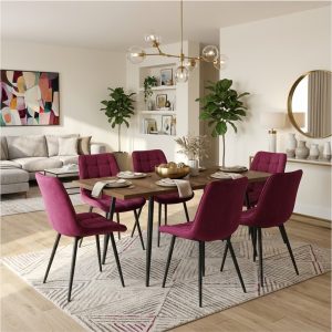 Set masa extensibila Lisabona Nuc cu 6 Scaune Onix Bordo