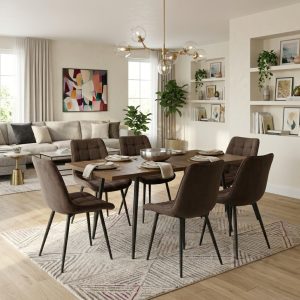 Set masa extensibila Lisabona Nuc cu 6 Scaune Onix Maro