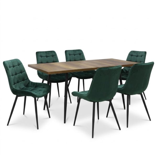 Set masa extensibila Lisabona Nuc cu 6 Scaune Onix Verde inchis1