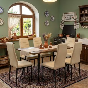 Set masa extensibila Lisabona Nuc cu 6 Scaune Oscar Crem