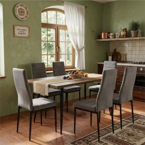 Set masa extensibila Lisabona Nuc cu 6 Scaune Oscar Gri