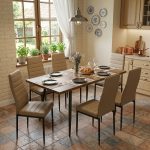 Set masa extensibila Lisabona Nuc cu 6 Scaune Oscar Maro Deschis Piele Ecologica