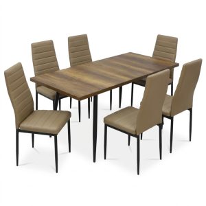 Set masa extensibila Lisabona Nuc cu 6 Scaune Oscar Maro Deschis Piele Ecologica1
