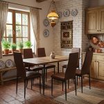 Set masa extensibila Lisabona Nuc cu 6 Scaune Oscar Maro Piele Ecologica