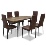 Set masa extensibila Lisabona Nuc cu 6 Scaune Oscar Maro Piele Ecologica1