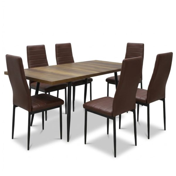 Set masa extensibila Lisabona Nuc cu 6 Scaune Oscar Maro Piele Ecologica1