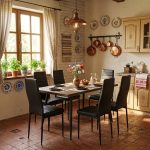 Set masa extensibila Lisabona Nuc cu 6 Scaune Oscar Negru Piele Ecologica