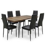 Set masa extensibila Lisabona Nuc cu 6 Scaune Oscar Negru Piele Ecologica1