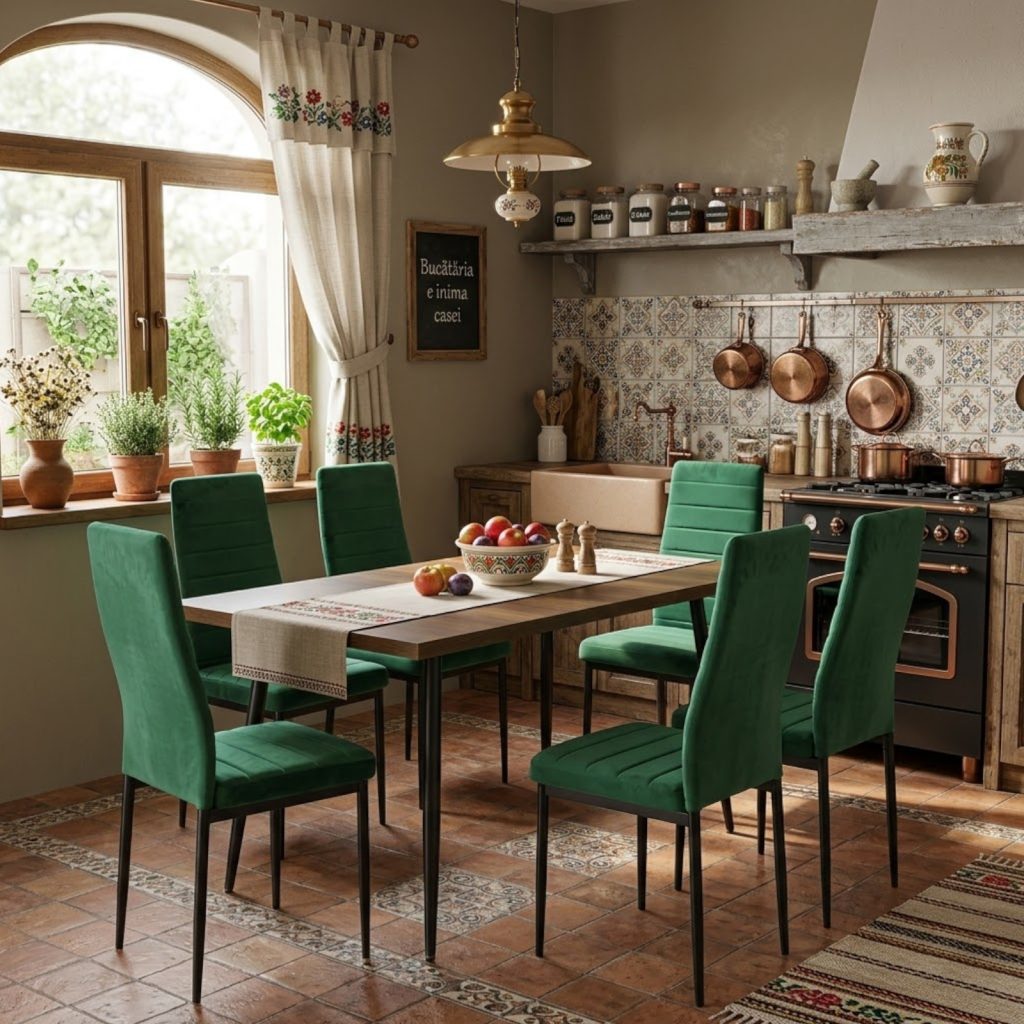 Set masa extensibila Lisabona Nuc cu 6 Scaune Oscar Verde