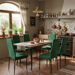 Set masa extensibila Lisabona Nuc cu 6 Scaune Oscar Verde