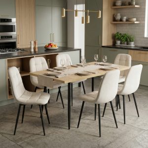 Set masa extensibila Lisabona Stejar cu 6 Scaune Gya Crem