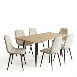 Set masa extensibila Lisabona Stejar cu 6 Scaune Gya Crem1