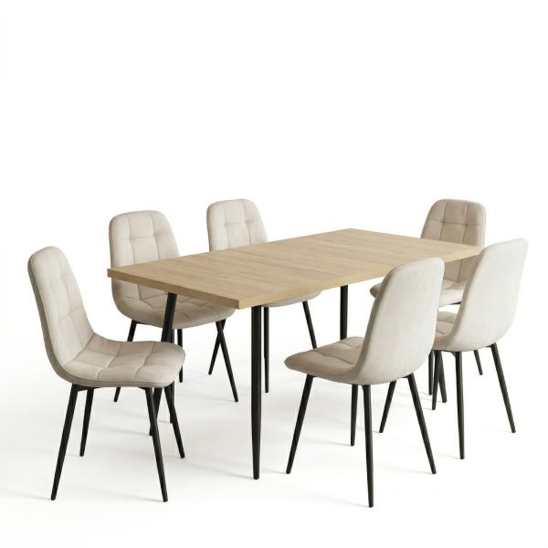 Set masa extensibila Lisabona Stejar cu 6 Scaune Gya Crem1