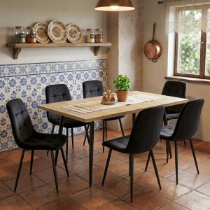 Set masa extensibila Lisabona Stejar cu 6 Scaune Gya Negru