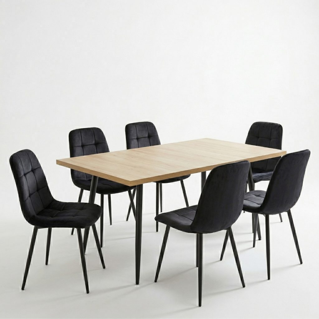 Set masa extensibila Lisabona Stejar cu 6 Scaune Gya Negru1
