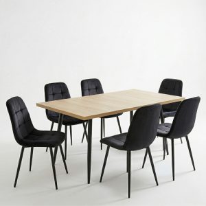 Set masa extensibila Lisabona Stejar cu 6 Scaune Gya Negru1