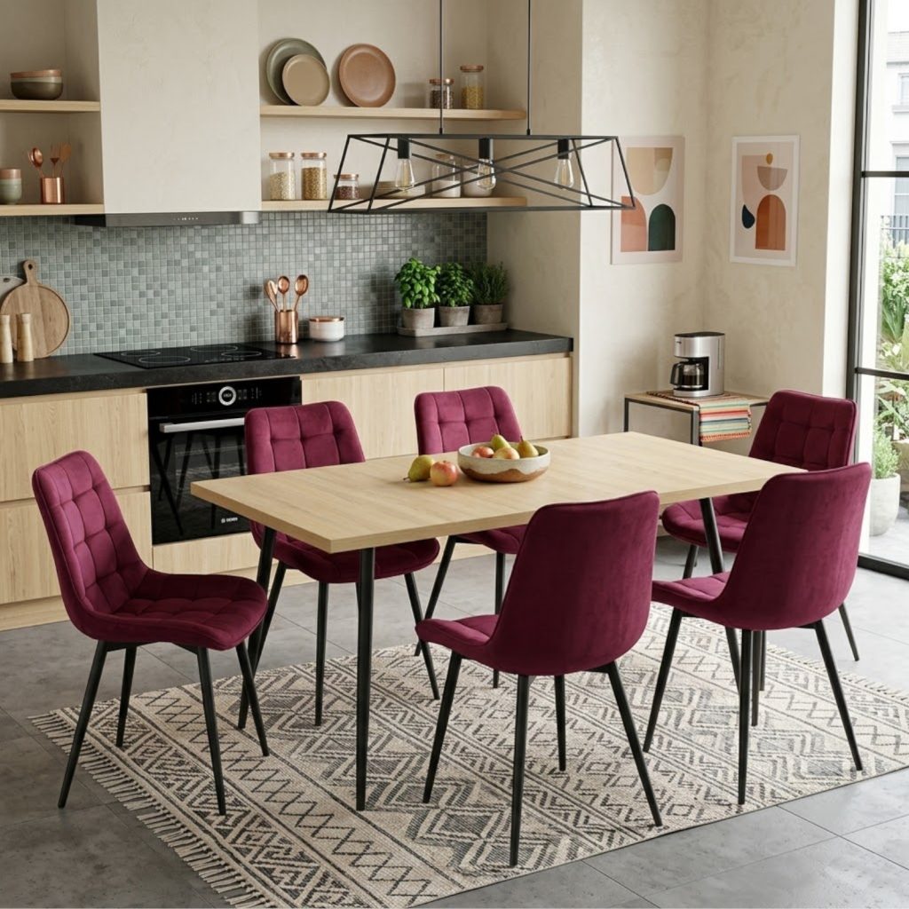 Set masa extensibila Lisabona Stejar cu 6 Scaune Onix Bordo