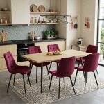 Set masa extensibila Lisabona Stejar cu 6 Scaune Onix Bordo