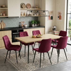 Set masa extensibila Lisabona Stejar cu 6 Scaune Onix Bordo