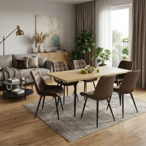 Set masa extensibila Lisabona Stejar cu 6 Scaune Onix Maro