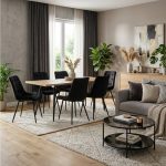 Set masa extensibila Lisabona Stejar cu 6 Scaune Onix Negru