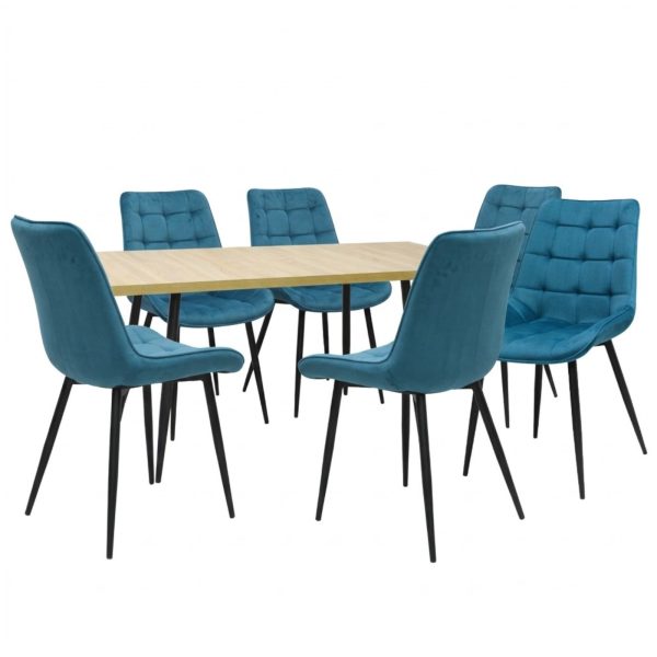 Set masa extensibila Lisabona Stejar cu 6 Scaune Onix Turcoaz1