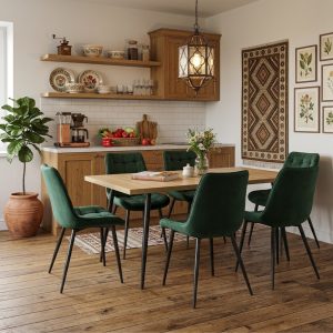Set masa extensibila Lisabona Stejar cu 6 Scaune Onix Verde inchis