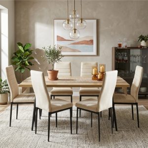 Set masa extensibila Lisabona Stejar cu 6 Scaune Oscar Crem