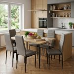 Set masa extensibila Lisabona Stejar cu 6 Scaune Oscar Gri Piele Ecologica