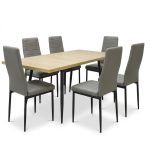 Set masa extensibila Lisabona Stejar cu 6 Scaune Oscar Gri Piele Ecologica1