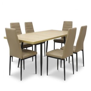 Set masa extensibila Lisabona Stejar cu 6 Scaune Oscar Maro Deschis Piele Ecologica1