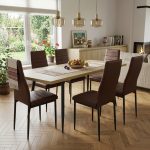 Set masa extensibila Lisabona Stejar cu 6 Scaune Oscar Maro Piele Ecologica