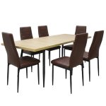 Set masa extensibila Lisabona Stejar cu 6 Scaune Oscar Maro Piele Ecologica1
