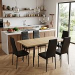 Set masa extensibila Lisabona Stejar cu 6 Scaune Oscar Negru Piele Ecologica