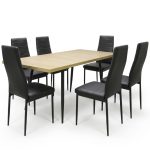 Set masa extensibila Lisabona Stejar cu 6 Scaune Oscar Negru Piele Ecologica1