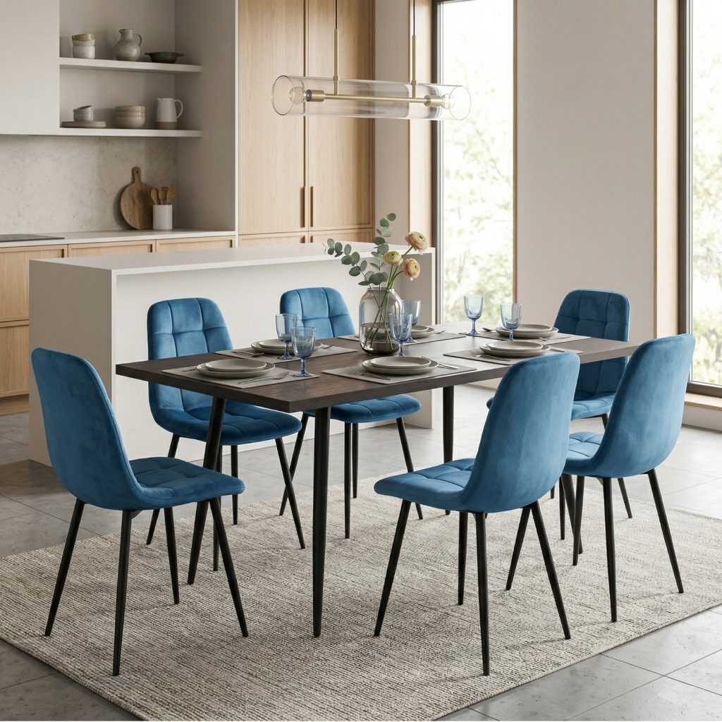 Set masa extensibila Lisabona Wenge cu 6 Scaune Gya Turcoaz