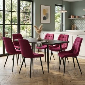 Set masa extensibila Lisabona Wenge cu 6 Scaune Onix Bordo
