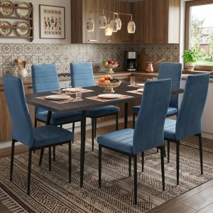 Set masa extensibila Lisabona Wenge cu 6 Scaune Oscar Albastru