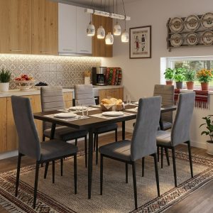 Set masa extensibila Lisabona Wenge cu 6 Scaune Oscar Gri