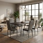 Set masa extensibila Lisabona Wenge cu 6 Scaune Oscar Gri Piele Ecologica