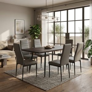 Set masa extensibila Lisabona Wenge cu 6 Scaune Oscar Gri Piele Ecologica