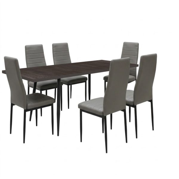 Set masa extensibila Lisabona Wenge cu 6 Scaune Oscar Gri Piele Ecologica1
