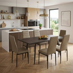 Set masa extensibila Lisabona Wenge cu 6 Scaune Oscar Maro Deschis Piele Ecologica