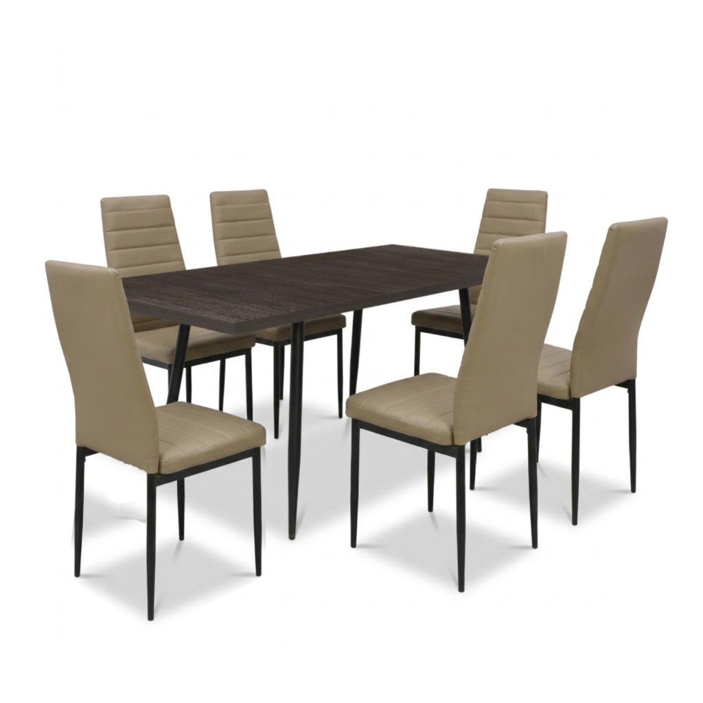Set masa extensibila Lisabona Wenge cu 6 Scaune Oscar Maro Deschis Piele Ecologica1